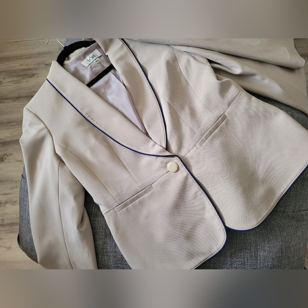 LeSuit Blazer and Skirt tan with navy Blue size 10 - Picture 13 of 16